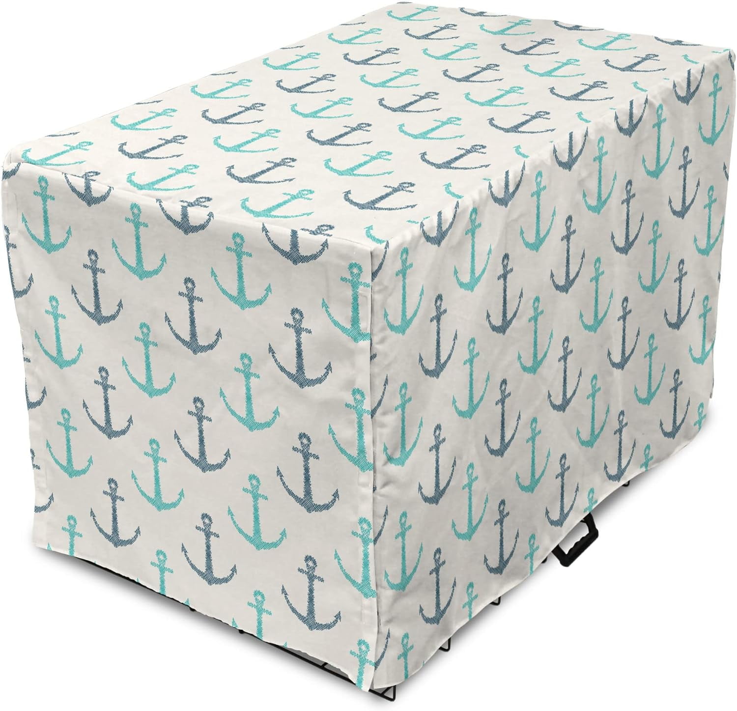 Nautical Dog Crate Cover, Line Art Hand Drawn Anchors Minimalism