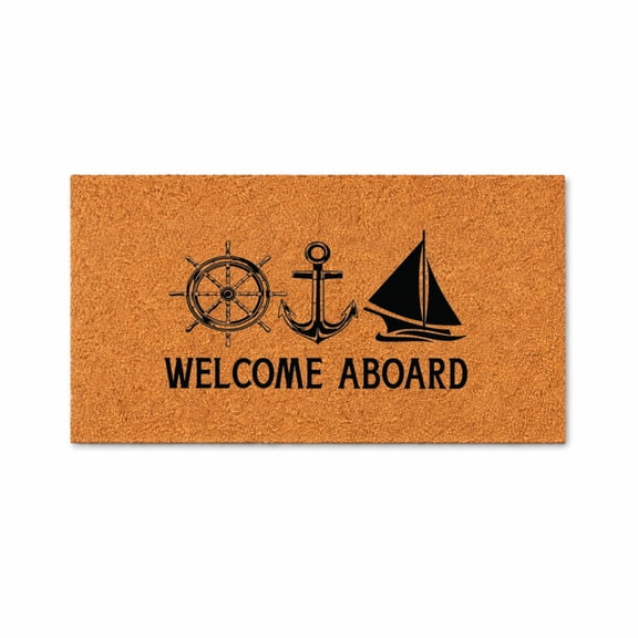 Welcome Aboard Nautical Doormat, Ship Wheel Anchor Sailboat Entryway Mat, Outdoor Indoor Door Mat (36x72 inches) WoodByStu 5996
