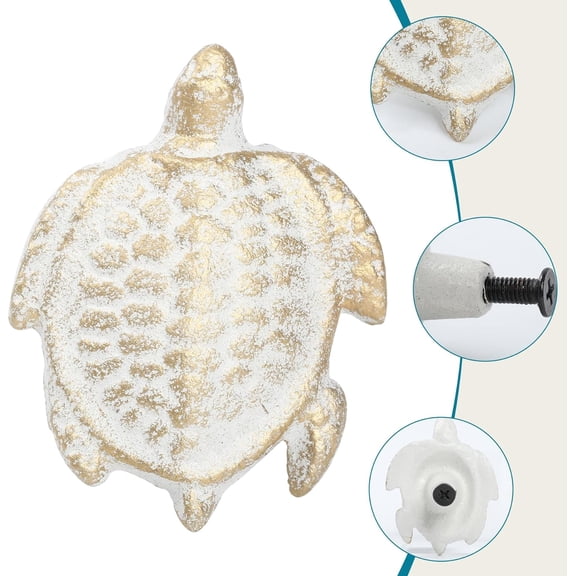 Nautical Drawer Pulls 4 Pcs - Coastal Drawer Pulls Ocean Sea Animal Style, Cute Beach Cabinet Knobs, Decorative Iron Cabinet Knobs Pattern of Turtle & Whale & Rudder & Starfish for Cupboard Dresser