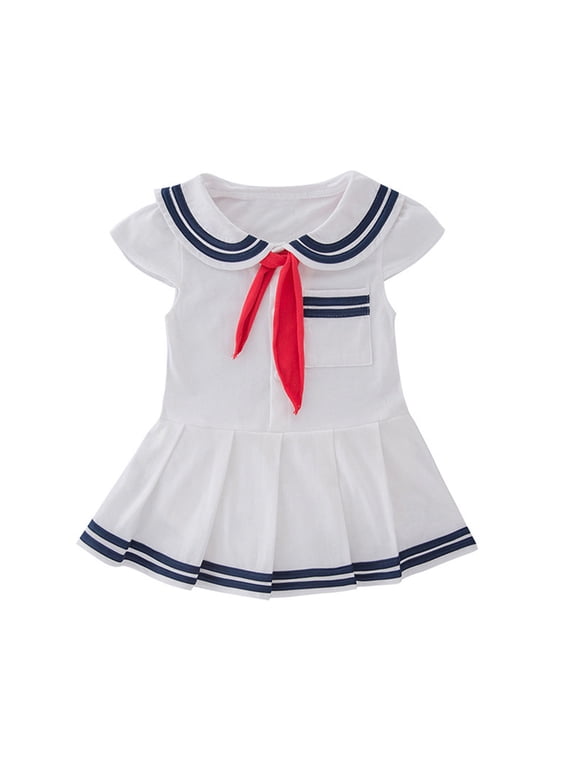 Nautical Dress Girl Sailor Suit Cotton Dresses Easter Dresses Birthday Party Trendy Spring Summmer Outfit Fashion Cothes #White 0-3 Months