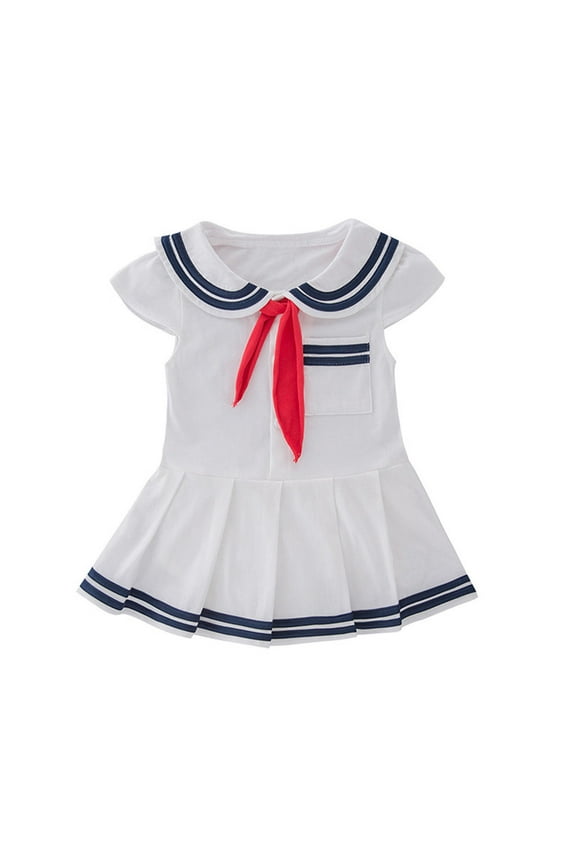 Nautical Dress Girl Sailor Suit Cotton Dresses Easter Dresses Birthday Party Trendy Spring Summmer Outfit Fashion Cothes #White 0-3 Months