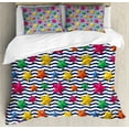 thumbnail image 1 of Nautical Duvet Cover Set, 3D Colorful Stars and Blue Wavy Stripes Marine Theme Starfish Graphic Art, Decorative 3 Piece Bedding Set with 2 Pillow Shams, Queen Size, Multicolor, by Ambesonne, 1 of 3