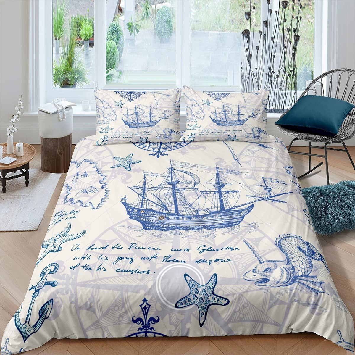 Nautical Duvet Cover Set Boat Pirate Bedding Set King Size Retro ...