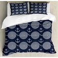 thumbnail image 1 of Nautical Duvet Cover Set, Continuous Monochrome Shapes Anchor Maritime Illustration Pattern, Decorative 3 Piece Bedding Set with 2 Pillow Shams, King Size, Dark Blue Grey and White, by Ambesonne, 1 of 3