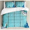thumbnail image 1 of Nautical Duvet Cover Set, Nautical Lifestyle Theme Vintage Steering Wheel Stars Net Life, Decorative 3 Piece Bedding Set with 2 Pillow Shams, King Size, Turquoise Navy Blue, by Ambesonne, 1 of 3