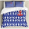 thumbnail image 1 of Nautical Duvet Cover Set, Marine Anchors Motif Ship Journey Sea Ocean Adventure Graphic, Decorative 3 Piece Bedding Set with 2 Pillow Shams, King Size, Navy Blue Red, by Ambesonne, 1 of 3