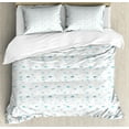 thumbnail image 1 of Nautical Duvet Cover Set, Marine Theme Fish Colony in Style Underwater Life Simple Monochrome, Decorative 3 Piece Bedding Set with 2 Pillow Shams, Queen Size, Sky Blue White, by Ambesonne, 1 of 3