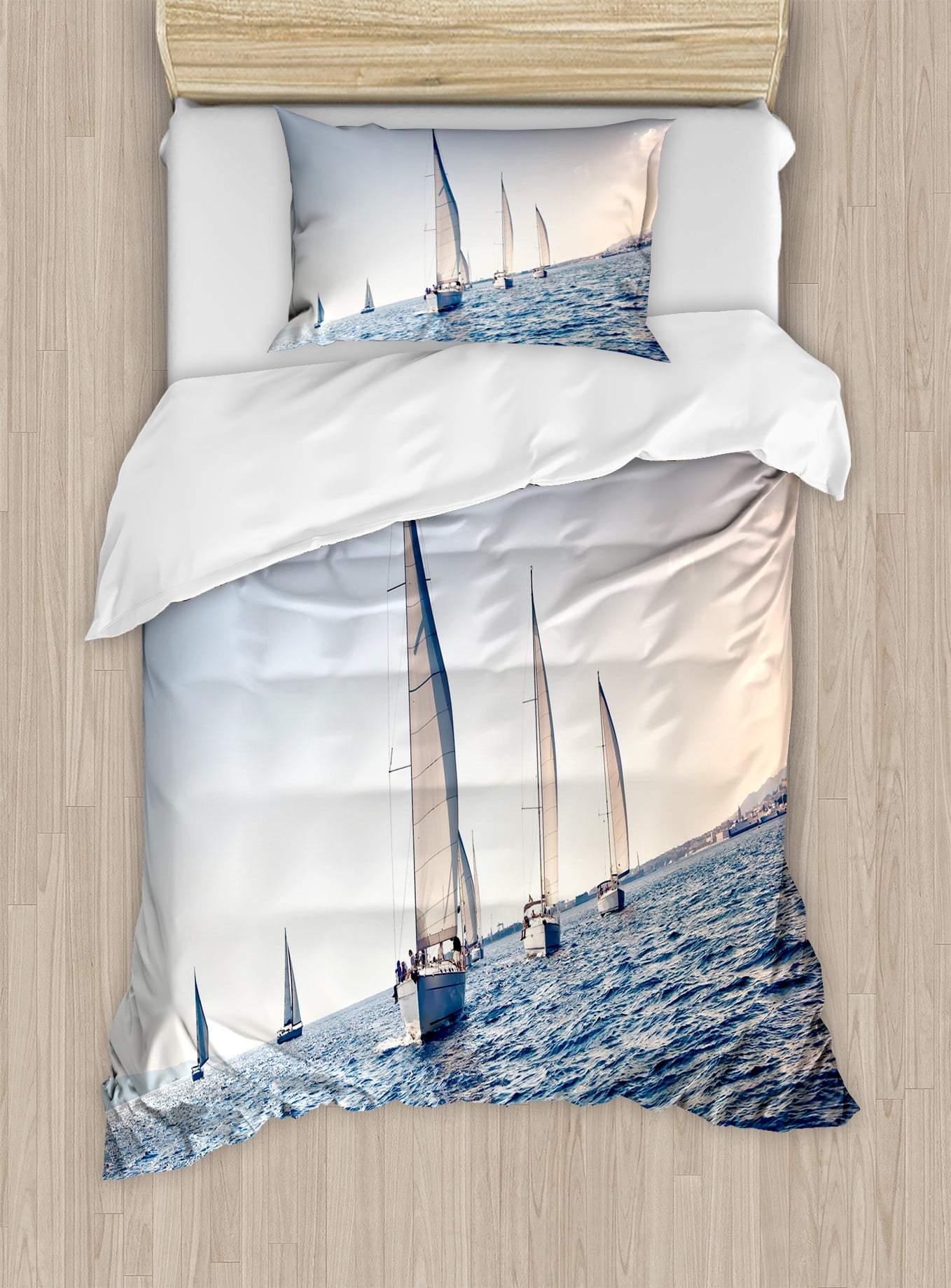 Twin Blue and White Nautical Duvet Cover Set