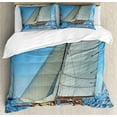 thumbnail image 1 of Nautical Duvet Cover Set, Sailboat on the Sea Regatta Race Yacht and Windy Weather Competition Theme, Decorative 3 Piece Bedding Set with 2 Pillow Shams, King Size, Blue White Brown, by Ambesonne, 1 of 3