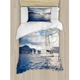 thumbnail image 1 of Nautical Duvet Cover Set, Sailing Boat and Sails on Sea Waves Cloudy Sky Adventure Photo Print, Decorative 2 Piece Bedding Set with 1 Pillow Shams, Twin Size, Blue and White, by Ambesonne, 1 of 3