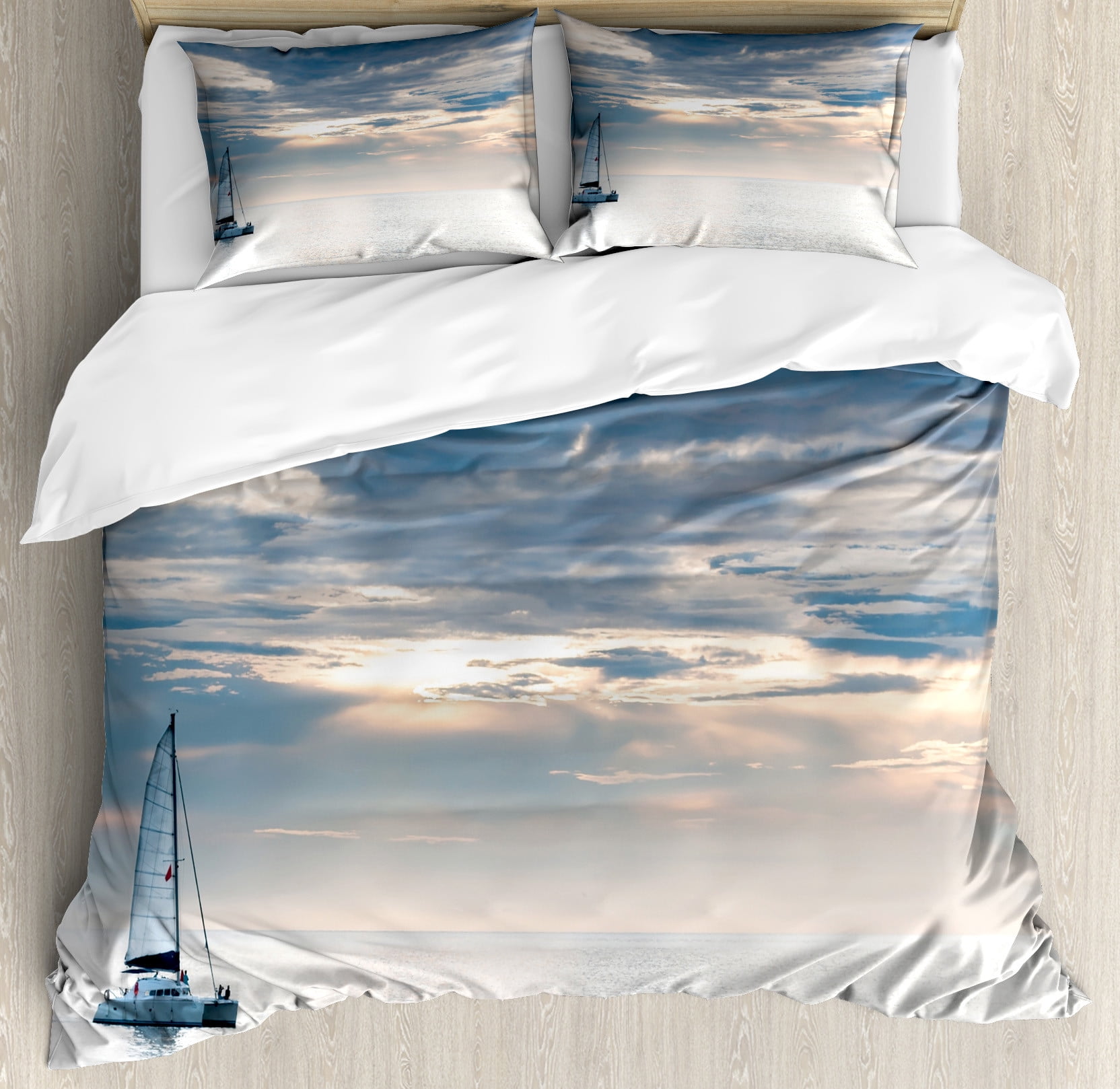 Blue Nautical Sailing Yacht Queen Duvet Cover Set