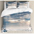 thumbnail image 1 of Nautical Duvet Cover Set, Sailing Yacht in the Morning Time on Tranquil Seascape Cloudy Sky Peaceful Marine Image, Decorative 3 Piece Bedding Set with 2 Pillow Shams, King Size, Blue, by Ambesonne, 1 of 3