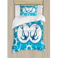 thumbnail image 1 of Nautical Duvet Cover Set, Sea Theme Doodle Nostalgia Sailboat Seaman Adventurous Travels Lifestyle, Decorative 2 Piece Bedding Set with 1 Pillow Shams, Twin Size, Blue Turquoise White, by Ambesonne, 1 of 3