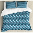 thumbnail image 1 of Nautical Duvet Cover Set, Underwater Theme of Various Whales Marine Mammals, Decorative 3 Piece Bedding Set with 2 Pillow Shams, Calking Size, Olive Green Ruby, by Ambesonne, 1 of 3