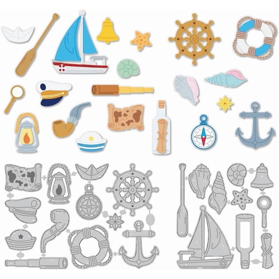 Nautical Elements Die Cuts for Card Making Ship Anchor Carbon Steel Cutting Dies Scrapbooking Embossing Template Dies for Summer Holidays Album Birthday Gift Party Greeting Card for DIY