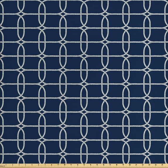 Ambesonne Nautical Fabric by the Yard Upholstery, Bicolored Maritime Motif, 10 Yards, Night Blue and White