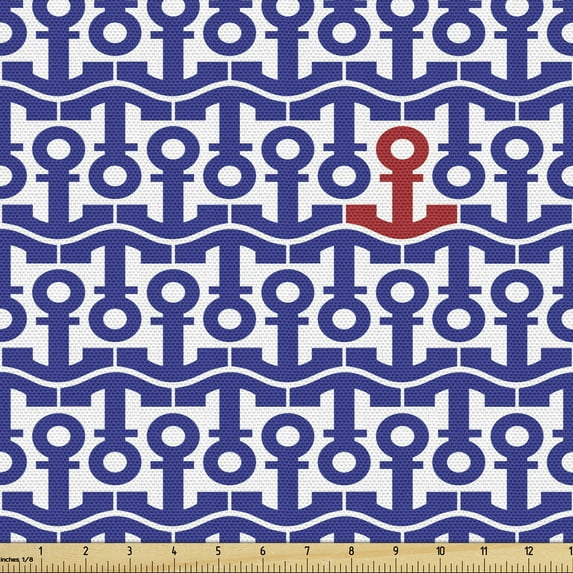 Ambesonne Marine Fabric by the Yard Upholstery, Ship Journey Sea Ocean, 10 Yards, Navy Blue Red