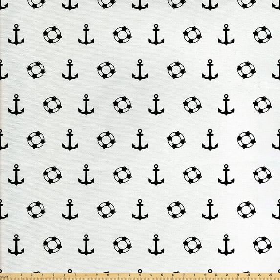 Ambesonne Nautical Fabric by the Yard Upholstery, Anchors Maritime, 5 Yards, Black and White