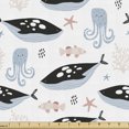 thumbnail image 1 of Nautical Fabric by the Yard, Modern Cartoon Drawn Underwater Whale Octopus Fish Animals Stars, Decorative Upholstery Fabric for Sofas and Home Accents, Pale Salmon and Blue Grey by Ambesonne, 1 of 5