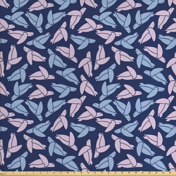 Nautical Fabric by the Yard, Repetitive Pattern of Whimsical Sea Turtle Bicolour Design Illustration, Upholstery Fabric for Dining Chairs Home Decor Accents, Lavender Pale Pink by Ambesonne