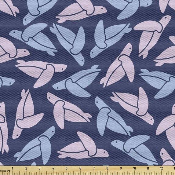 Nautical Fabric by the Yard, Repetitive Pattern of Whimsical Sea Turtle Bicolour Design Illustration, Upholstery Fabric for Dining Chairs Home Decor Accents, Lavender Pale Pink by Ambesonne