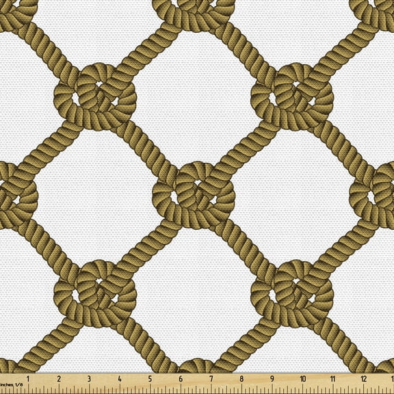 Ambesonne Nautical Fabric by the Yard Upholstery, Abstract Cord with Knots, 1 Yard, Dark Mustard and Umber