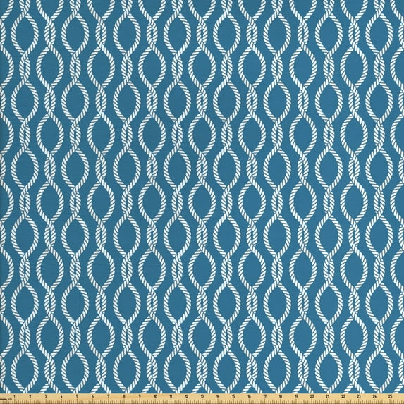 Ambesonne Nautical Fabric by the Yard Upholstery, Oceanic Art Monochrome, 2 Yards, White Sea Blue