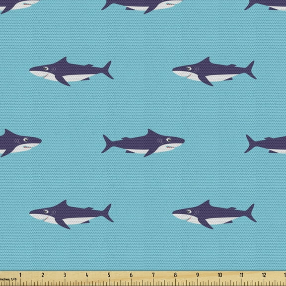 Ambesonne Nautical Fabric by the Yard Upholstery, Smiling Sharks Pattern, 10 Yards, Sky Blue Quartz