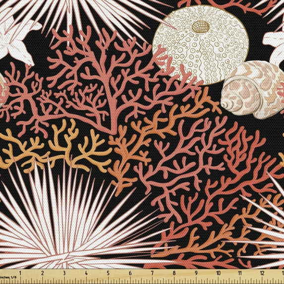 Ambesonne Nautical Fabric by the Yard Upholstery, Colorful Marine Corals, 2 Yards, Multicolor