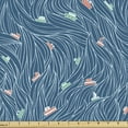 thumbnail image 1 of Ambesonne Nature Fabric by the Yard Upholstery, Waves and Ships Cartoon, 1 Yard, Petrol Blue Jade Green, 1 of 5