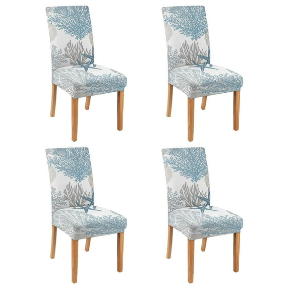 Nautical Fish and Coral Dining Chair Covers Set of 4, Stretch Washable Polyester Kitchen Slipcovers, Removable Seat Protector for Vintage or Tropical Decor