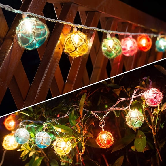 Nautical Fishing Float String Lights, 9.8FT 10 Pack Multicolor Buoy Lights Plug in, Connectable Tiki Bar Beach Decor for Patio, Deck, Fence, Bedroom