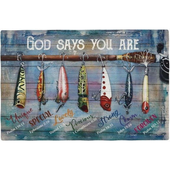 Nautical Fishing Placemats Set of 4 Fish Table Mats Washable Place Mats for Home Party Indoor Kitchen Dining Table Decoration 12x18 Inch