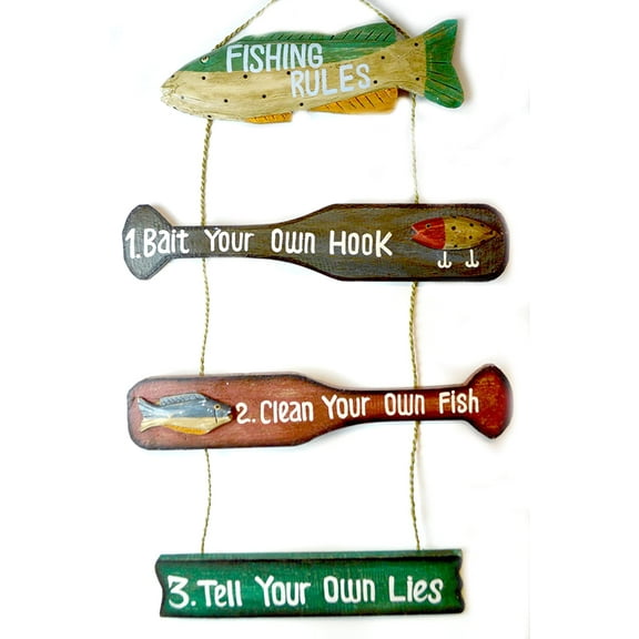 Nautical Fishing Rules With Paddles Wood Hand Made Sign Tiki BAR Decor