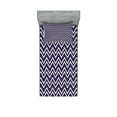 thumbnail image 1 of Nautical Fitted Sheet & Pillow Sham Set, Indigo Color Inspired Background with Zig Zag Patterned Modern Design Art, Decorative Printed 4 Piece Bedding Decor Set, Twin, Dark Purple White, by Ambesonne, 1 of 3
