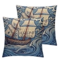 thumbnail image 1 of Nautical Flannel Fleece Pillow Cushion Cover, Never Stop Exploring Classic Art Ship Whale Lettering Deep Blue Sea, Decorative Square Accent Pillow Case,  Dark Blue White, 1 of 7