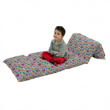 Nautical Floor Pillow Lounger Cover, 3D Colorful Stars and Blue Wavy Stripes Marine Theme Starfish Graphic Art, Nap Mat Printed Fabric Case for 5 Pillows, 88" x 36", Multicolor, by Ambesonne