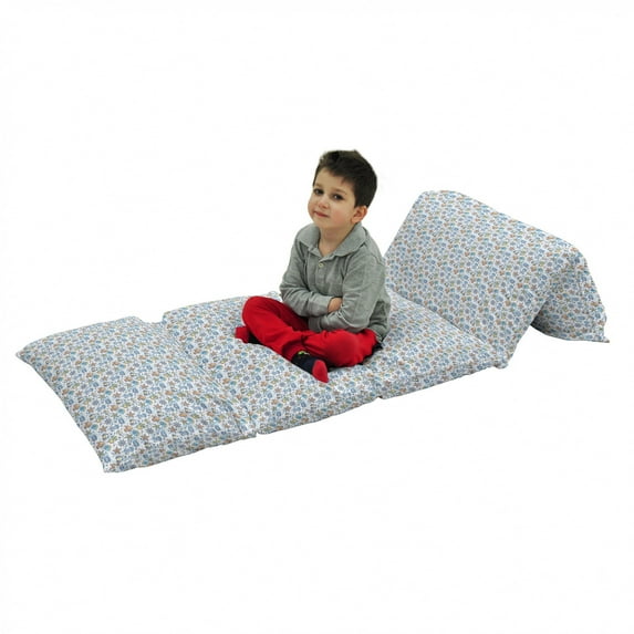 Nautical Floor Pillow Lounger Cover, Pattern of Octopus Starfish Oceanic Elements on a Plain Background, Nap Mat Printed Fabric Case for 5 Pillows, 88" x 27", Pale Blue and Multicolor, by Ambesonne