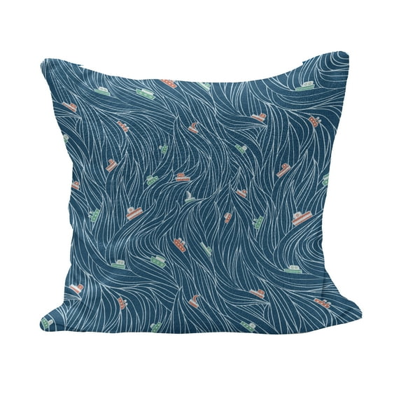 Nautical Fluffy Throw Pillow Cushion Cover, Waves Ships Cartoon Nautical Sailboat Vacations Travel Pattern, Rectangle Accent Pillow Case, 36" x 16", Petrol Blue Jade Green, by Ambesonne