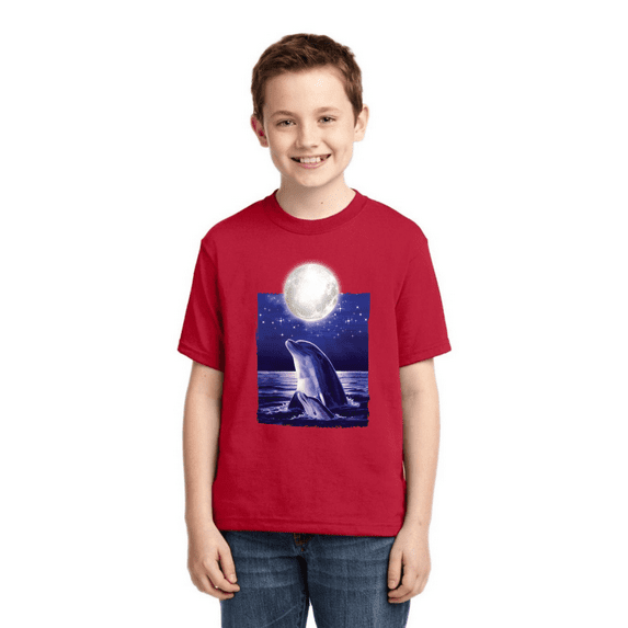 Nautical Full Moon Bottlenose Dolphin Animal Lover Boys Graphic Youth T-Shirt