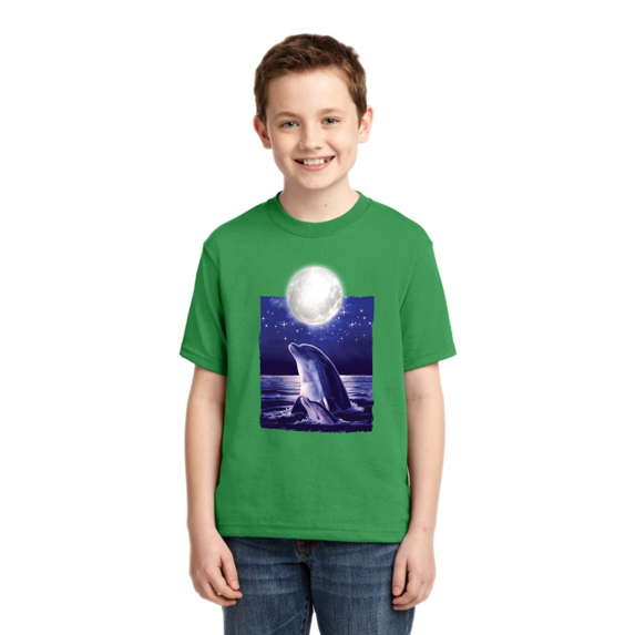 Nautical Full Moon Bottlenose Dolphin Animal Lover Boys Graphic Youth T-Shirt