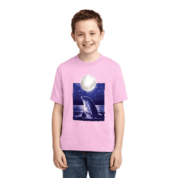 Nautical Full Moon Bottlenose Dolphin Animal Lover Boys Graphic Youth T-Shirt