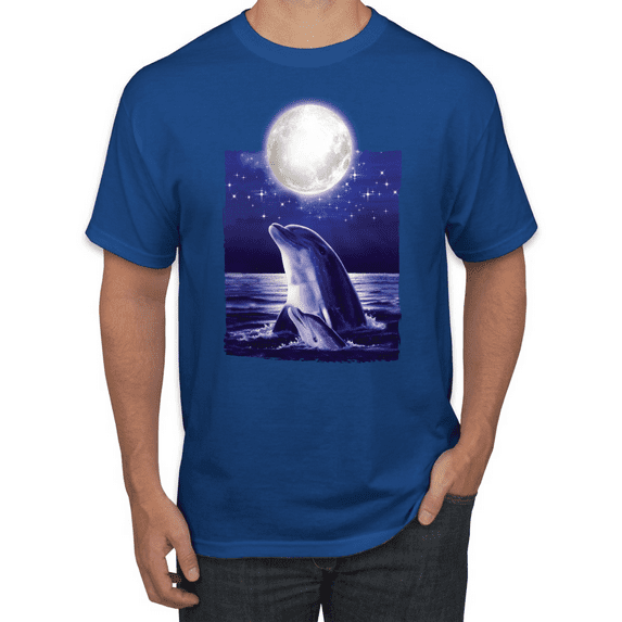 Nautical Full Moon Bottlenose Dolphin Animal Lover Graphic T-Shirt