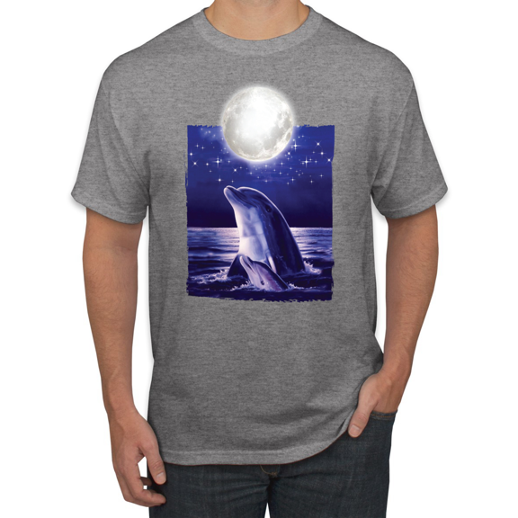Nautical Full Moon Bottlenose Dolphin Animal Lover Graphic T-Shirt
