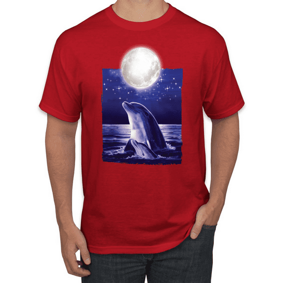 Nautical Full Moon Bottlenose Dolphin Animal Lover Graphic T-Shirt