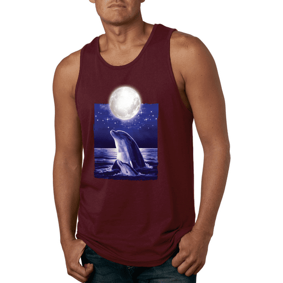 Nautical Full Moon Bottlenose Dolphin Animal Lover Graphic Tank Top