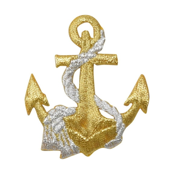 Nautical Gold Anchor - Silver Rope - Iron on Applique/Embroidered Patch