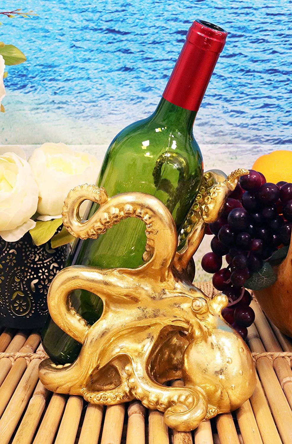 Nautical Gold Giant Sea Octopus Wine Holder Cephalopod Kraken