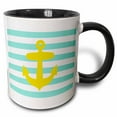 thumbnail image 1 of 3drose, Nautical Golden Yellow Anchor with Teal Turquoise Aqua Blue Sailor Striped Pattern - Breton Stripes, 11oz Two-tone Black Mug, 1 of 6