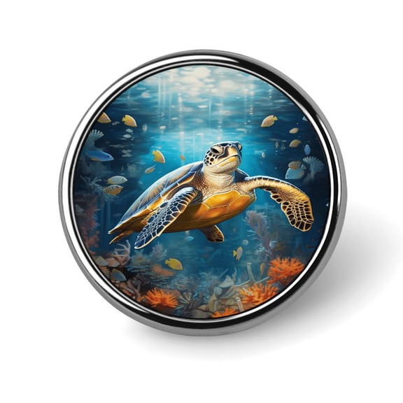 Nautical Green Sea Turtles 3D Round Lapel Pin Tie Tack Cute Brooch Pin Badge for Men Women Hat Clothing Accessories, Circular, Style
